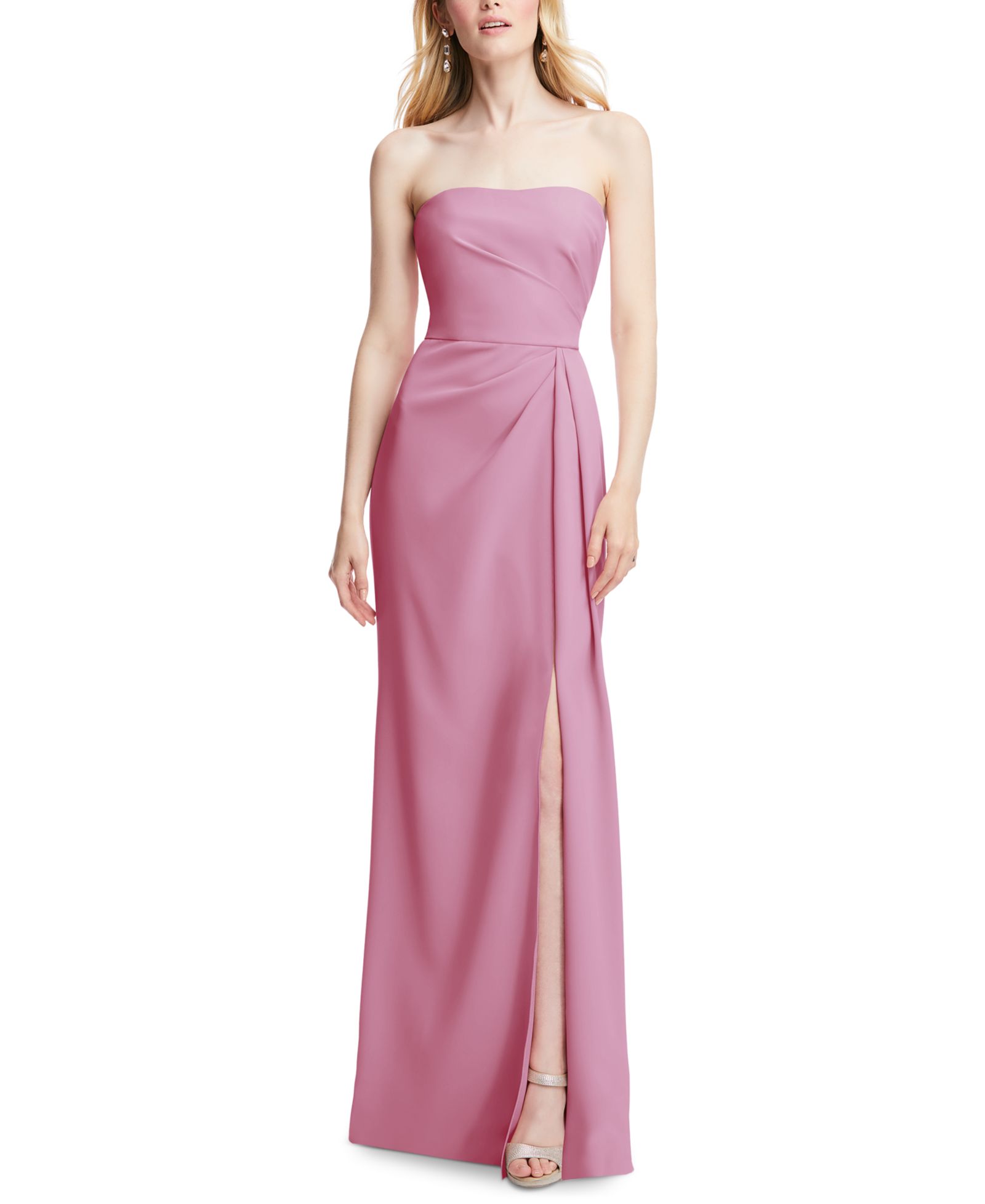 After Six Plus Size Strapless Pleated Faux Wrap Trumpet Gown with Front Slit
