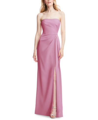 After Six Plus Size Strapless Pleated Faux Wrap Trumpet Gown with Front Slit