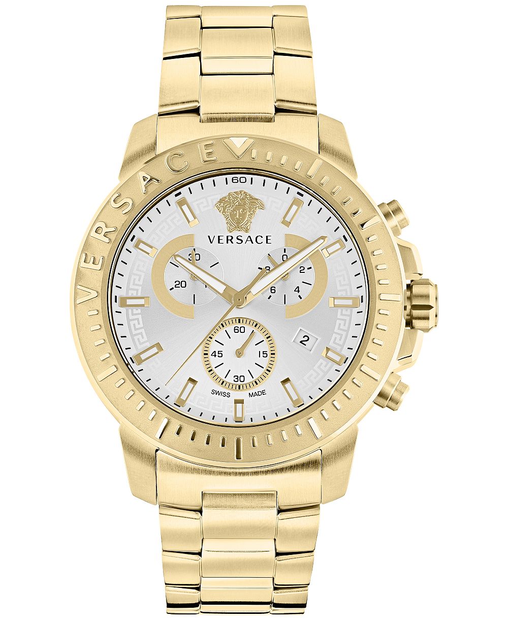 Versace Men's Swiss Chronograph Greca Gold Ion Plated Bracelet Watch 45mm