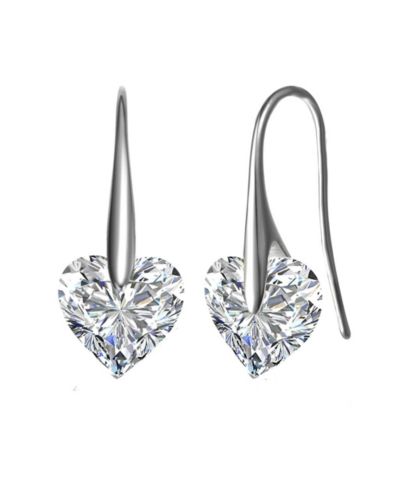 Genevive Elegant Sterling Silver Movable Heart CZ Fish Hook Earrings