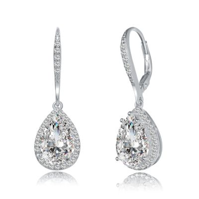 Серьги-подвески Genevive Elegant Sterling Silver CZ Pear and Pavé