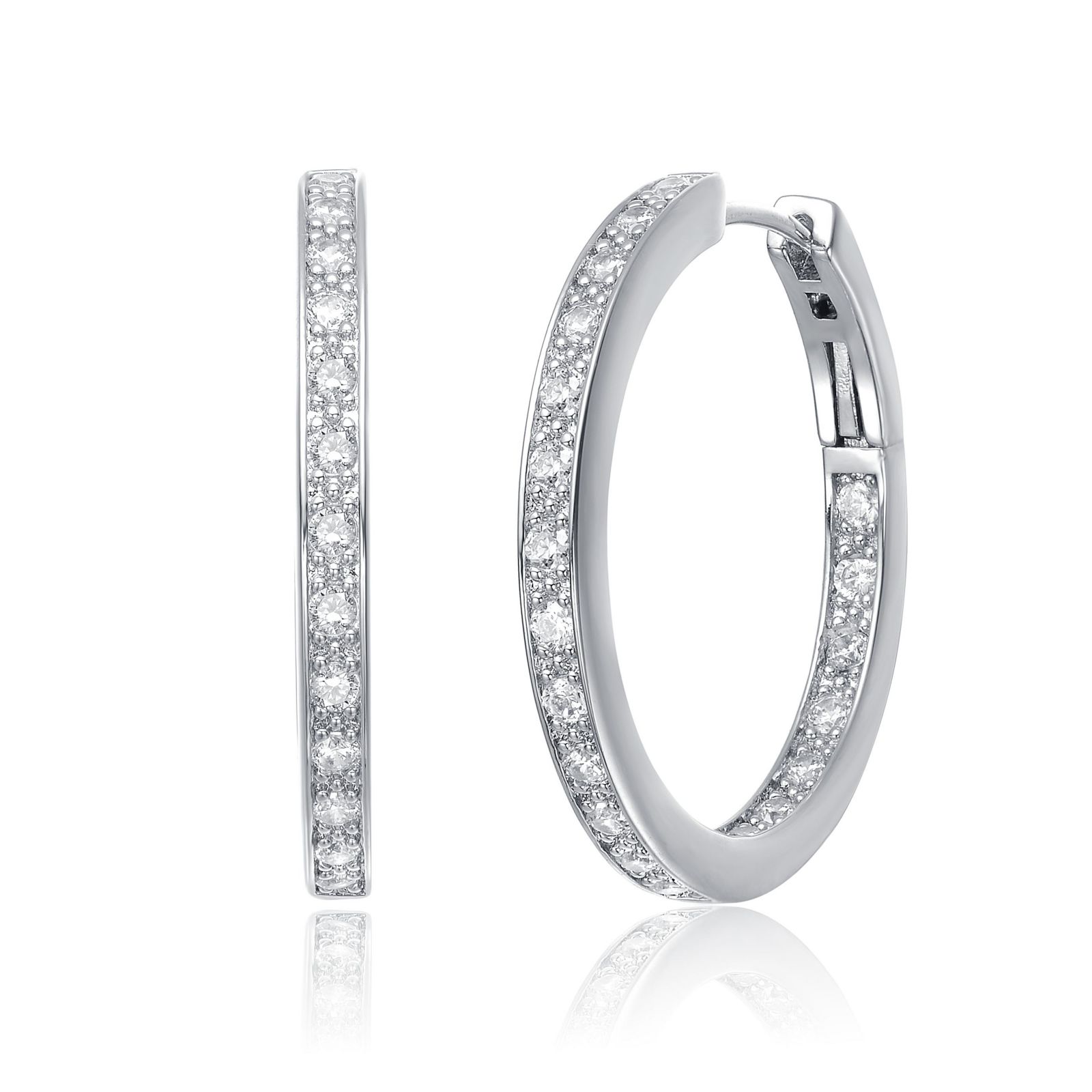 Genevive Elegant Sterling Silver Cubic Zirconia Timeless Hoop Earrings