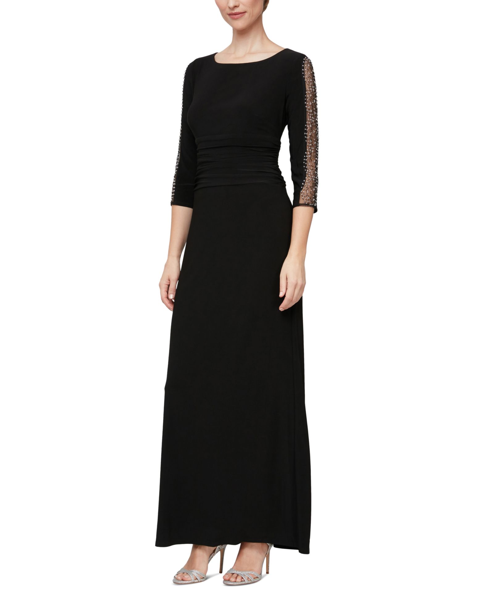 SL Fashions Petite Ruched 3/4-Sleeve Gown