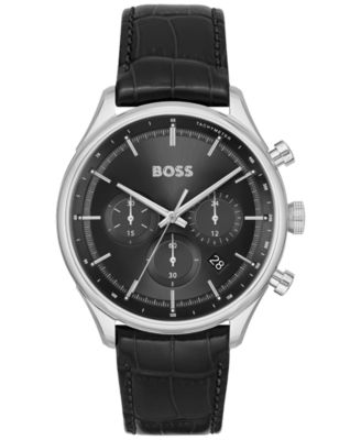 Hugo Boss Мужские часы Gregor Quartz Chronograph Black Mock Genuine-Grained Leather Strap 45mm