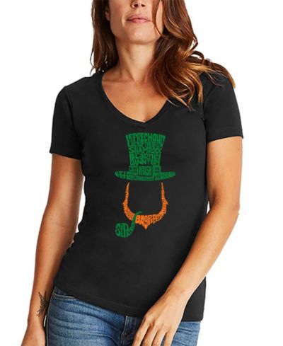LA Pop Art Women's Leprechaun Word Art V-neck T-shirt