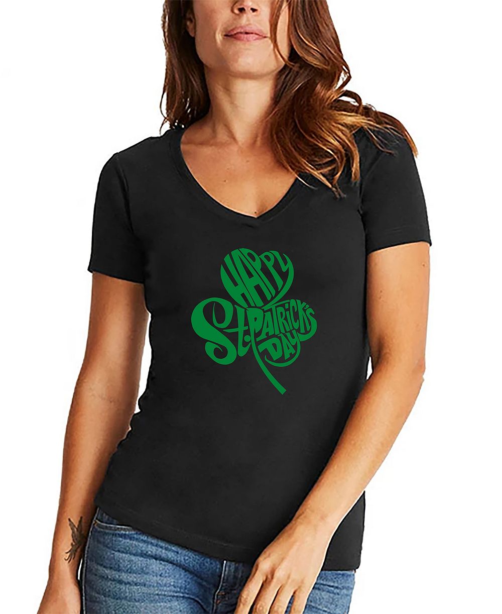 Женская футболка LA Pop Art St. Patrick's Day Shamrock Word Art V-neck
