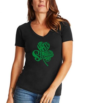 Женская футболка LA Pop Art St. Patrick's Day Shamrock Word Art V-neck