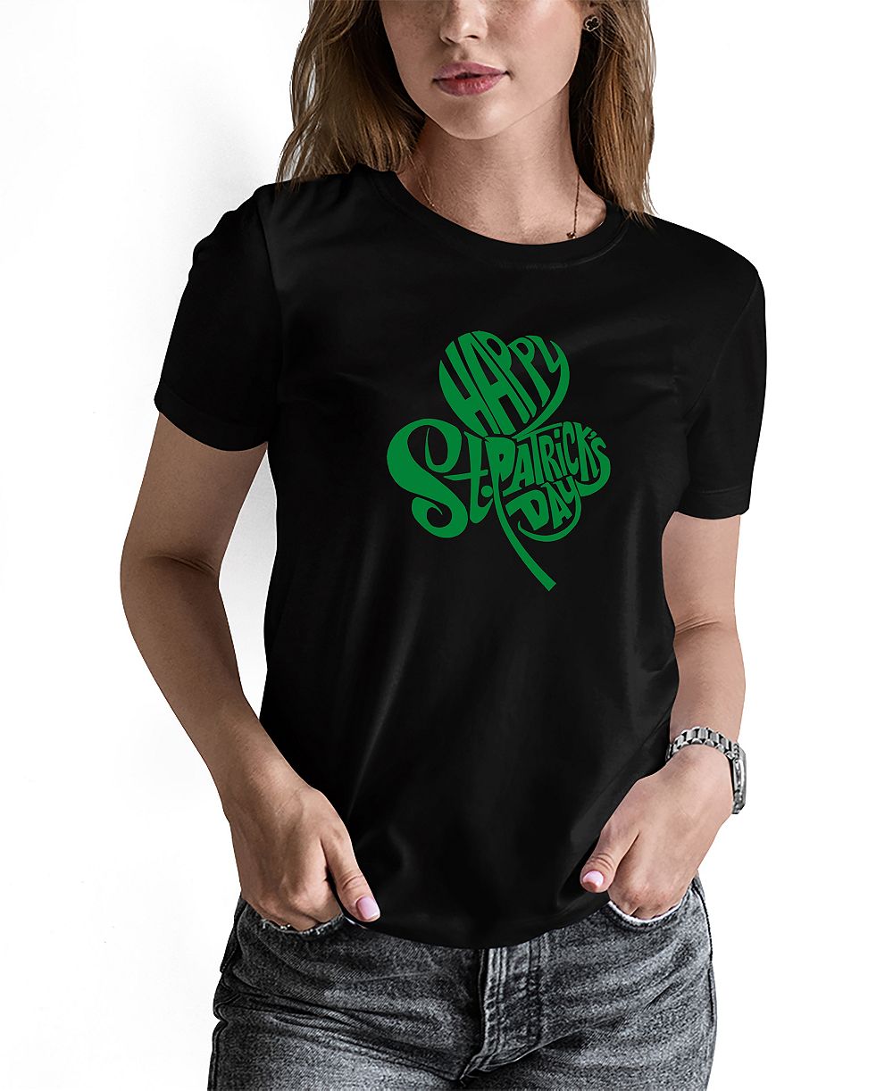 LA Pop Art Women's St. Patrick's Day Shamrock Word Art Crew Neck T-shirt