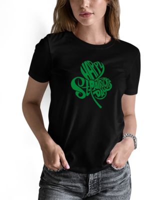 LA Pop Art Women's St. Patrick's Day Shamrock Word Art Crew Neck T-shirt