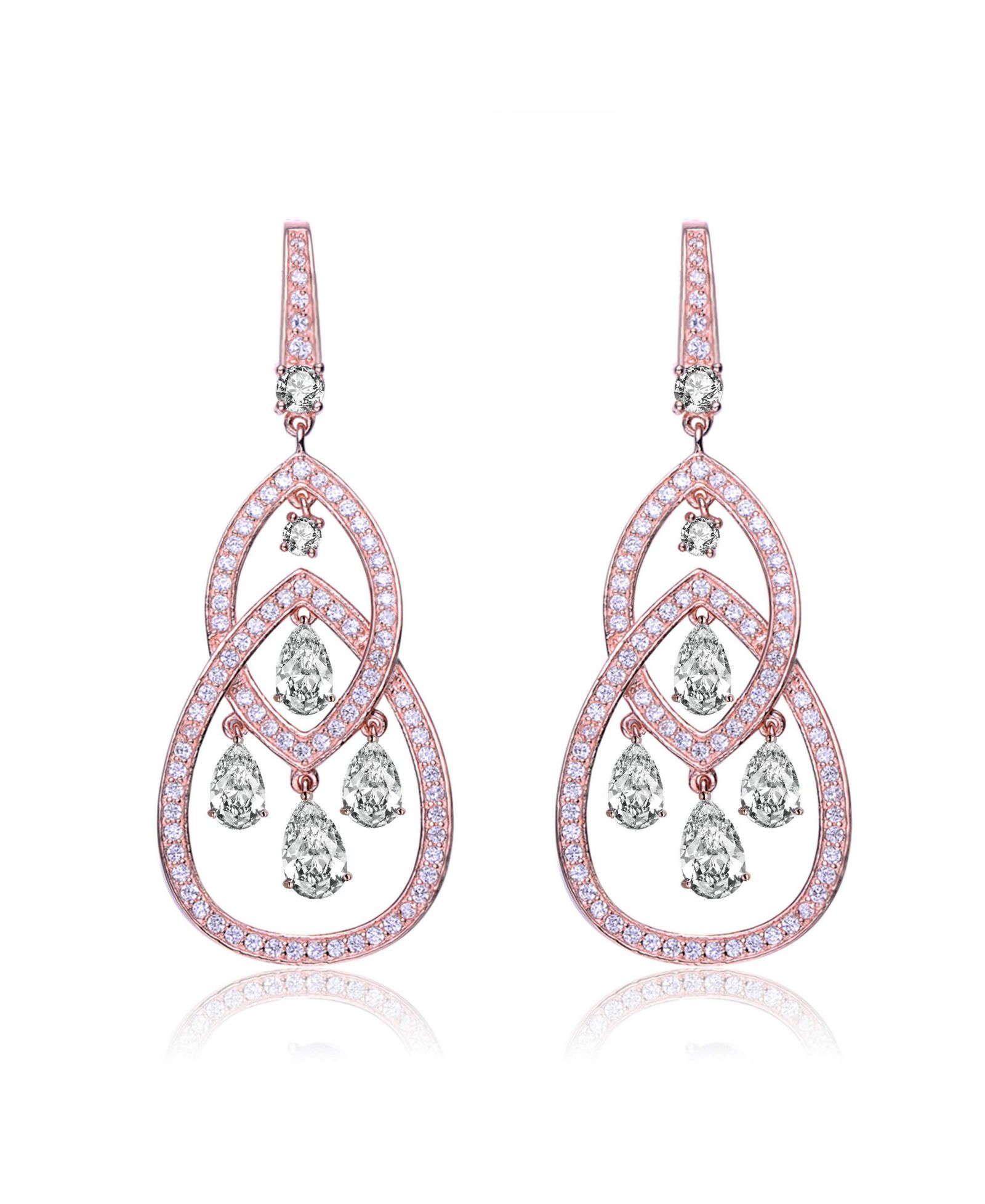 Серьги Genevive Cubic Zirconia Sterling Silver Double Teardrop Chandelier