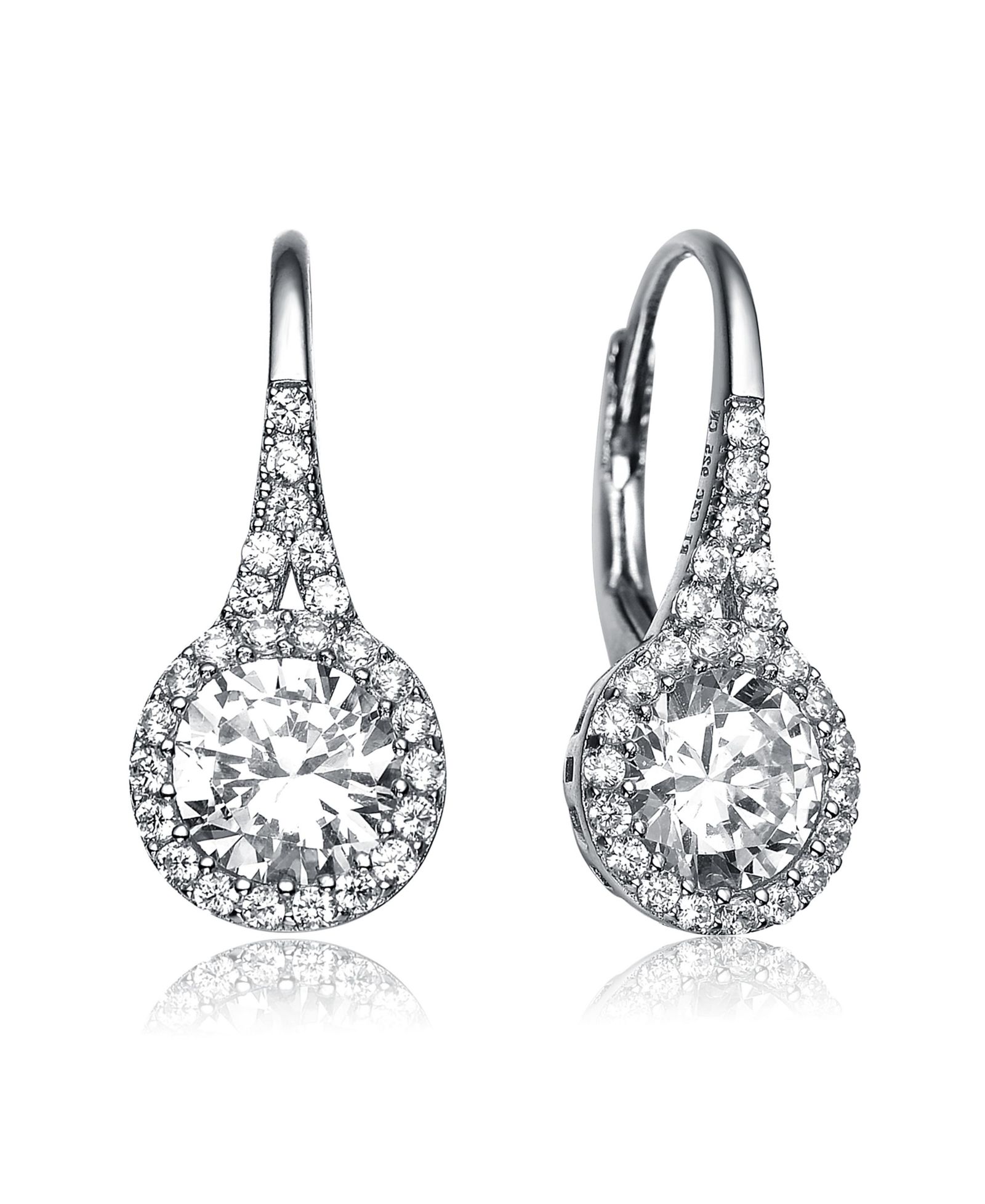 Genevive Серьги-подвески Sterling Silver Split Bail Pave Halo Solitaire