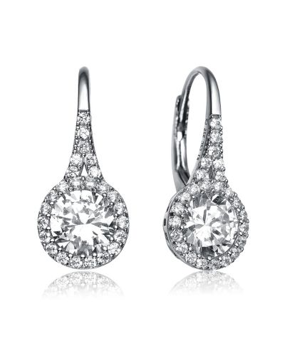 Genevive Серьги-подвески Sterling Silver Split Bail Pave Halo Solitaire