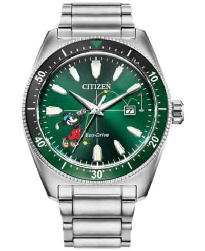 Citizen Eco-Drive Men's Disney Mickey Mouse Stainless Steel Bracelet Watch 43mm