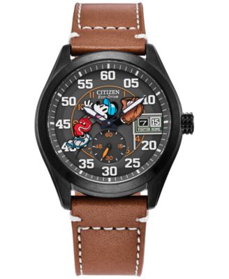 Часы Citizen Eco-Drive Men's Disney Mickey Mouse Brown Leather Strap 43mm