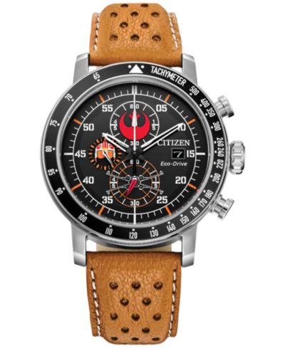 Мужские часы Citizen Eco-Drive Chronograph Star Wars Rebel Pilot с оранжевым кожаным ремешком, 44mm