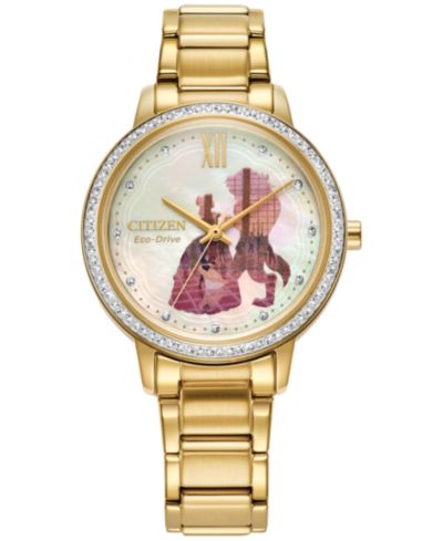 Citizen Eco-Drive Женские часы Disney Belle and Beast Gold-Tone Stainless Steel 36mm