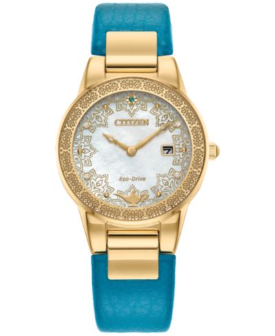Женские часы Citizen Eco-Drive Disney Aladdin's 30th Anniversary с бирюзовым кожаным ремешком и подарочным набором 30mm