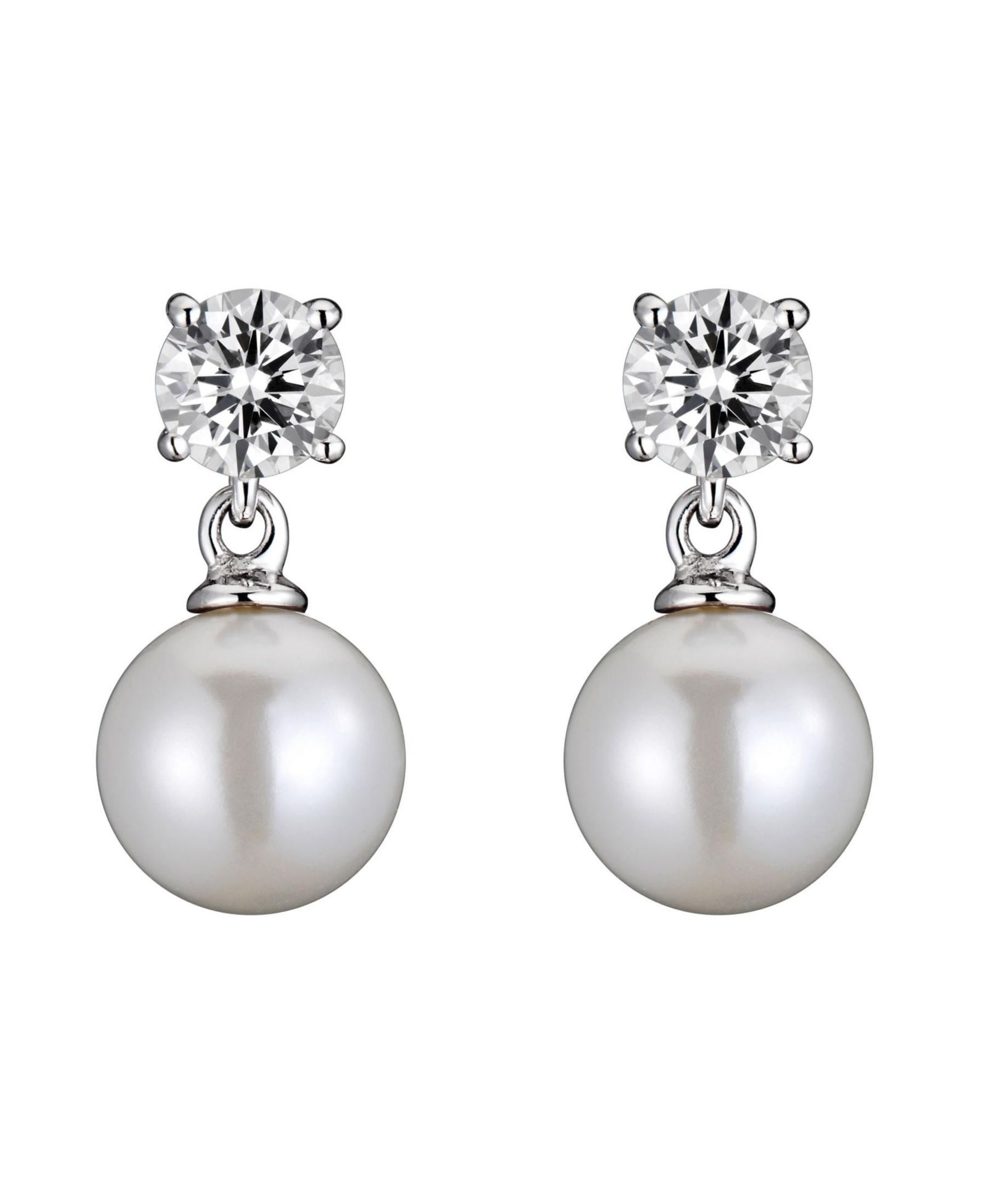Genevive Elegant Sterling Silver Timeless CZ & Pearl Drop Earrings