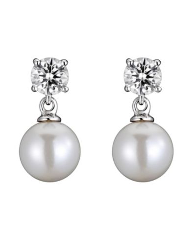 Genevive Elegant Sterling Silver Timeless CZ & Pearl Drop Earrings