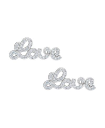 Серьги-гвоздики Silver Plated Brass Cubic Zirconia Script Love