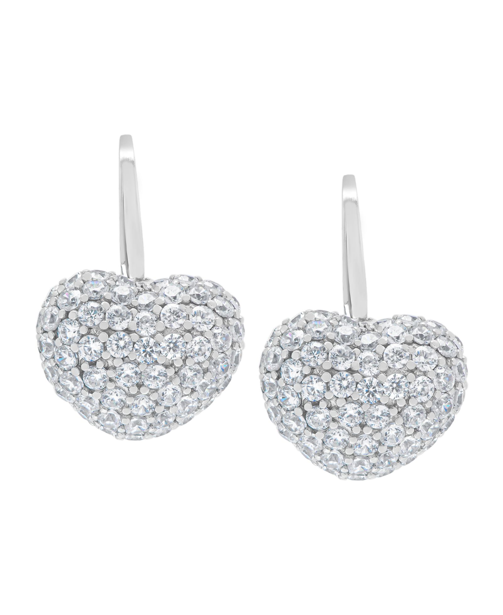 Серьги-подвески Macy's Silver Plated Brass Cubic Zirconia Puffed Heart Shaped
