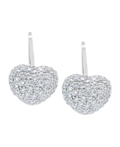 Серьги-подвески Macy's Silver Plated Brass Cubic Zirconia Puffed Heart Shaped