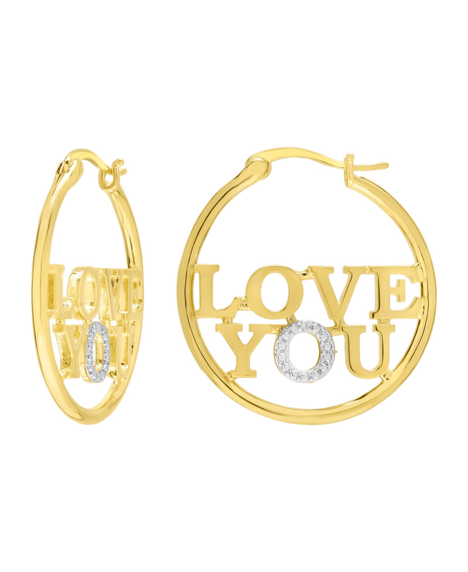 Серьги-кольца с бриллиантовым акцентом, позолоченная латунь 14k