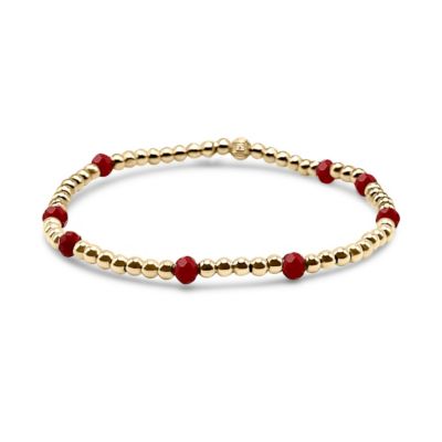 3mm Gold Filled Ball and Ruby Glass Bead Stretch Bracelet