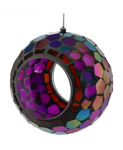 Sunnydaze Decor Outdoor Garden Patio Round Glass with Mosaic Design Hanging Fly-Through Bird Feeder