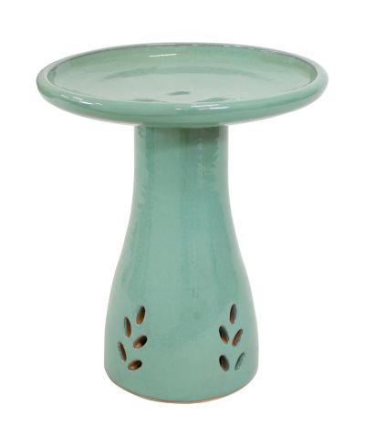 Outdoor Weather-Resistant Garden Patio Classic High-Fired Smooth Ceramic Hand-Painted Bird Bath - Seafoam