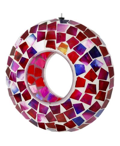 Sunnydaze Decor Outdoor Garden Patio Round Glass with Mosaic Design Hanging Fly-Through Bird Feeder - 6"