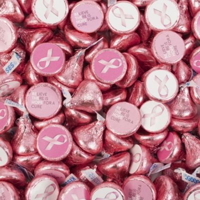 100 Pcs Breast Cancer Awareness Candy Hershey's Kisses Milk Chocolate (1lb, Approx. 100 Pcs)