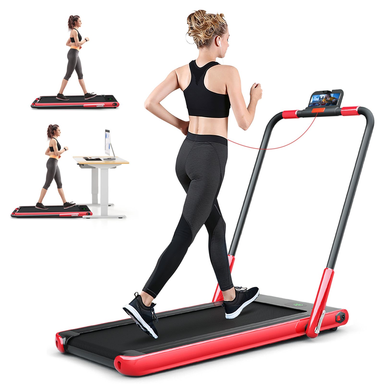 2.25HP 2-in-1 Folding Under Desk Treadmill Speaker Remote Control