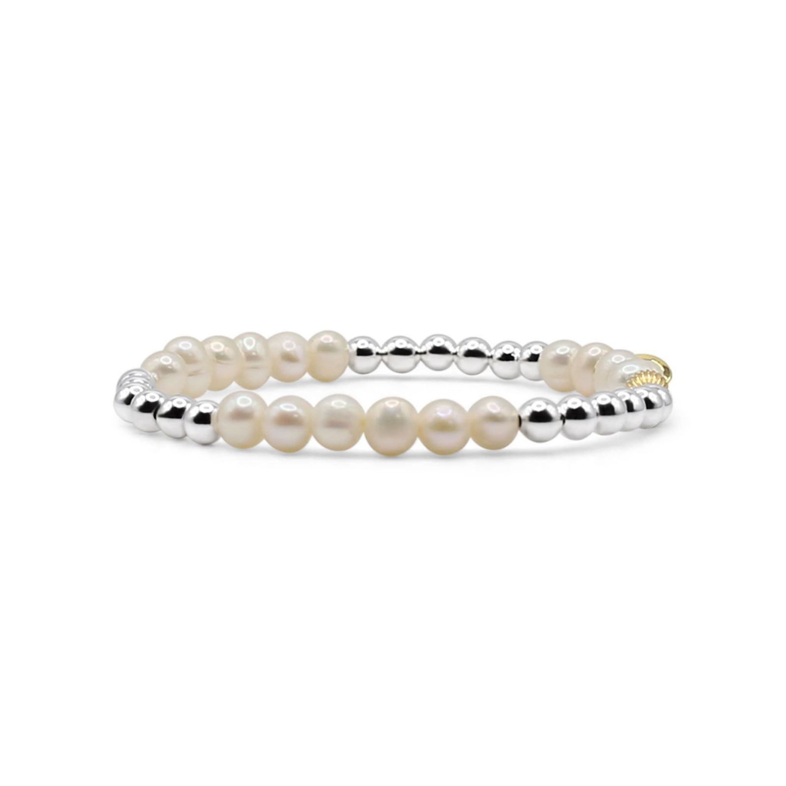 Bowood Lane 5mm Silver Ball and Freshwater Pearl Stretch Bracelet