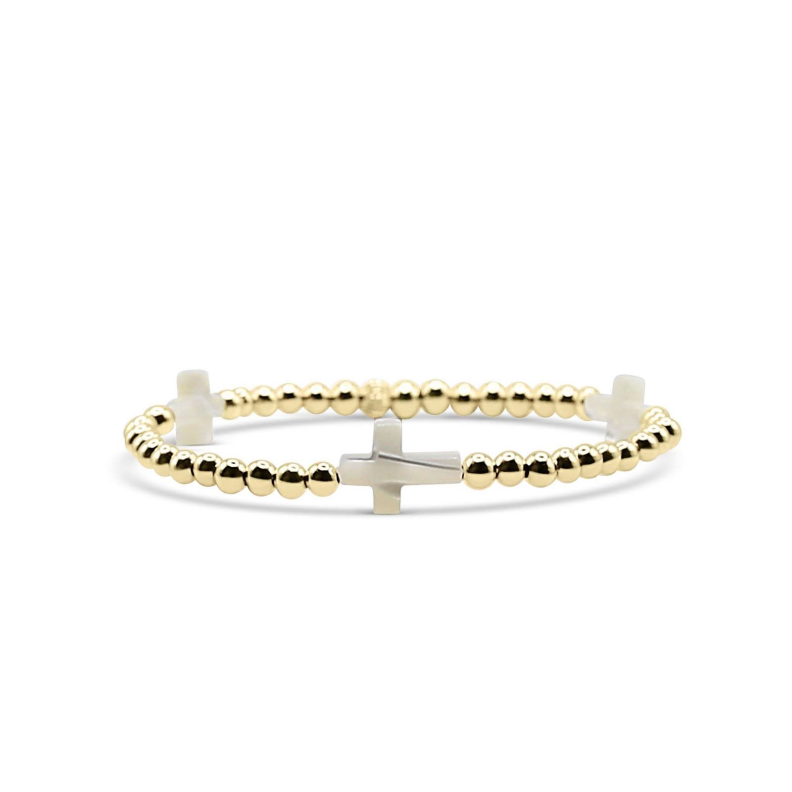 Браслет Bowood Lane 4mm Gold Filled Ball and Mother Of Pearl Cross Stretch