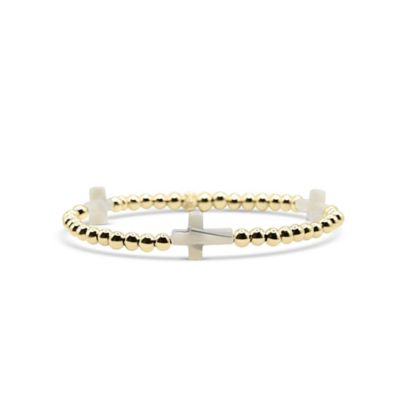 Браслет Bowood Lane 4mm Gold Filled Ball and Mother Of Pearl Cross Stretch