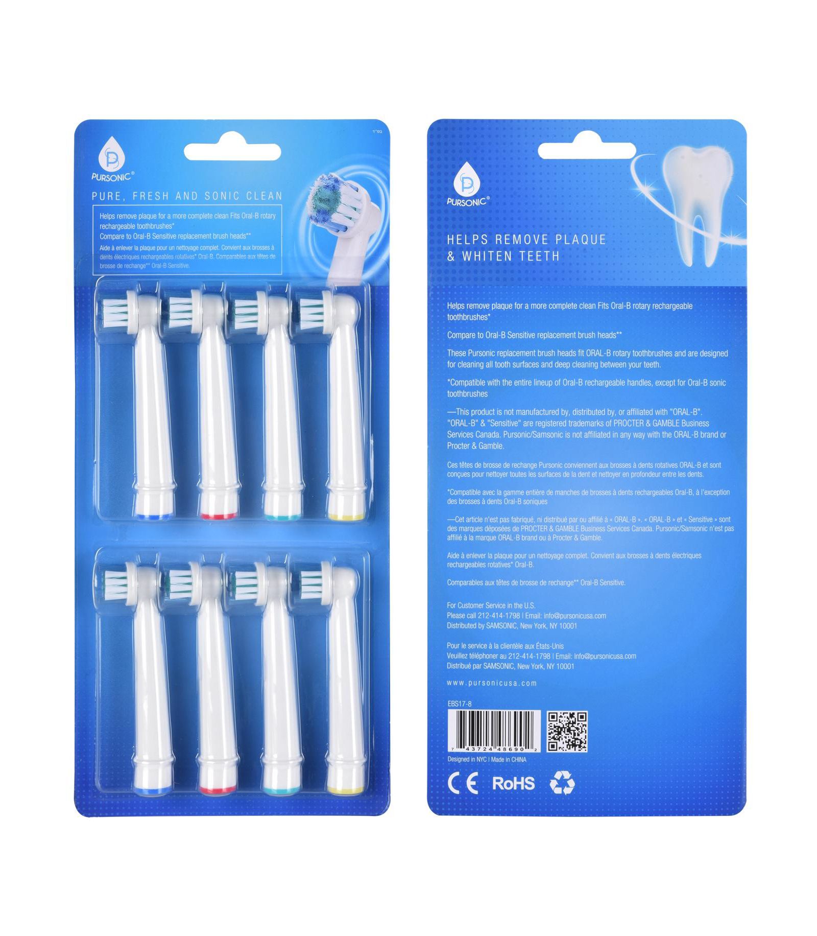 Pursonic 8 шт. сменные головки для Oral-B