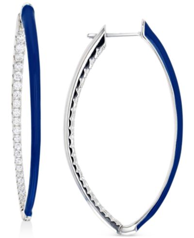 Cubic Zirconia & Enamel In & Out Oval Hoop Earrings