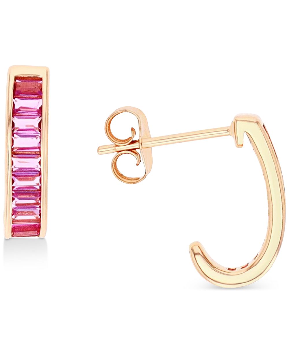 Macy's серьги J-Hoop с розовыми кубическими циркониями на позолоте 14k над стерлинговым серебром