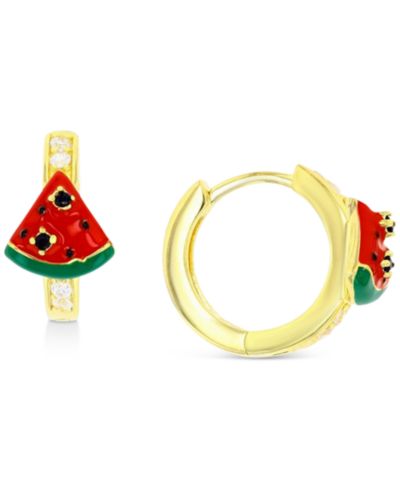 Серьги-кольца с эмалью в виде арбуза, 14k Gold поверх Sterling Silver, 1/2"