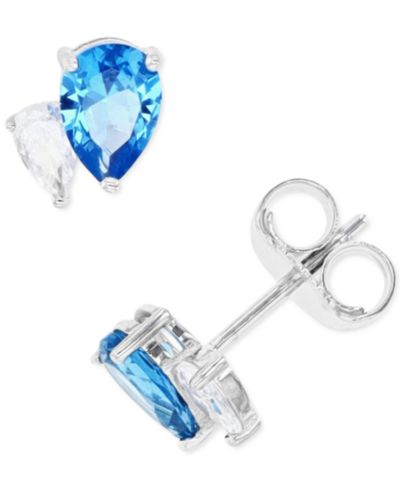 Серьги-гвоздики Blue Spinel & Cubic Zirconia Double Pear