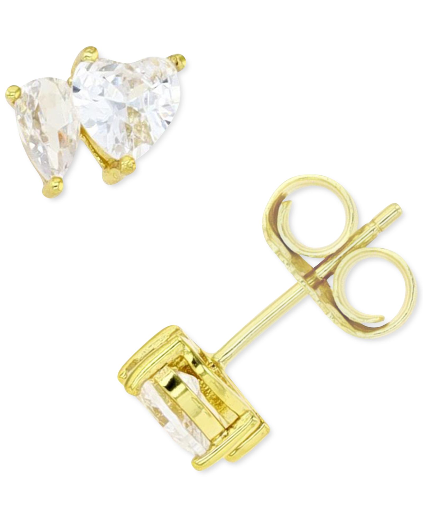 Pink and White Cubic Zirconia Stud Earrings in Sterling Silver or 14k Gold over Sterling Silver