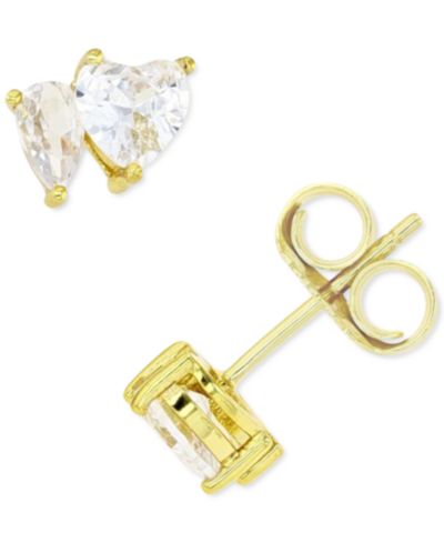 Pink and White Cubic Zirconia Stud Earrings in Sterling Silver or 14k Gold over Sterling Silver