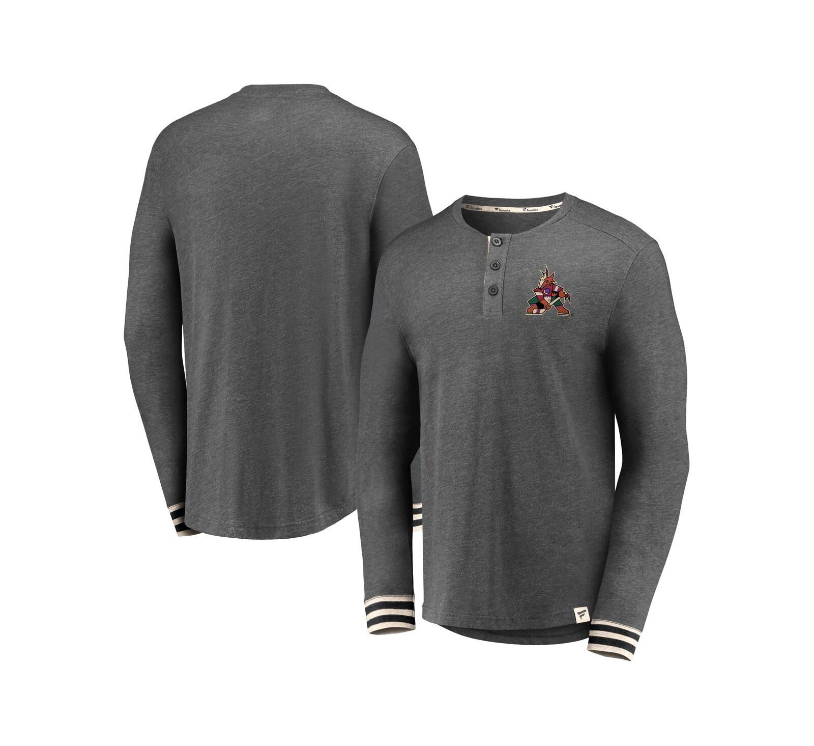 Мужская футболка Fanatics Arizona Coyotes True Classics Henley с длинным рукавом, цвет Heathered Charcoal