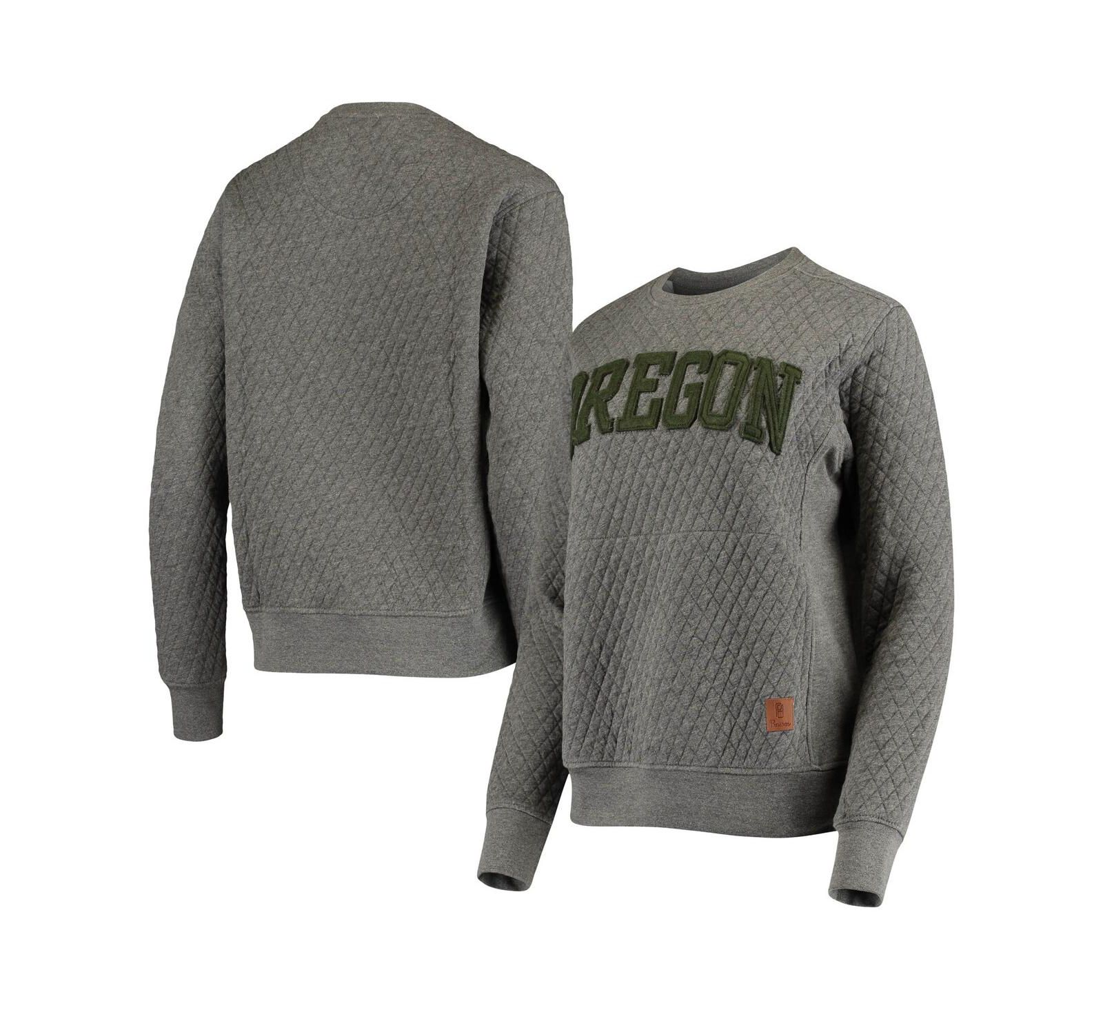 Women's Pressbox Heather Charcoal Oregon Ducks Moose Quilted Pullover Sweatshirt