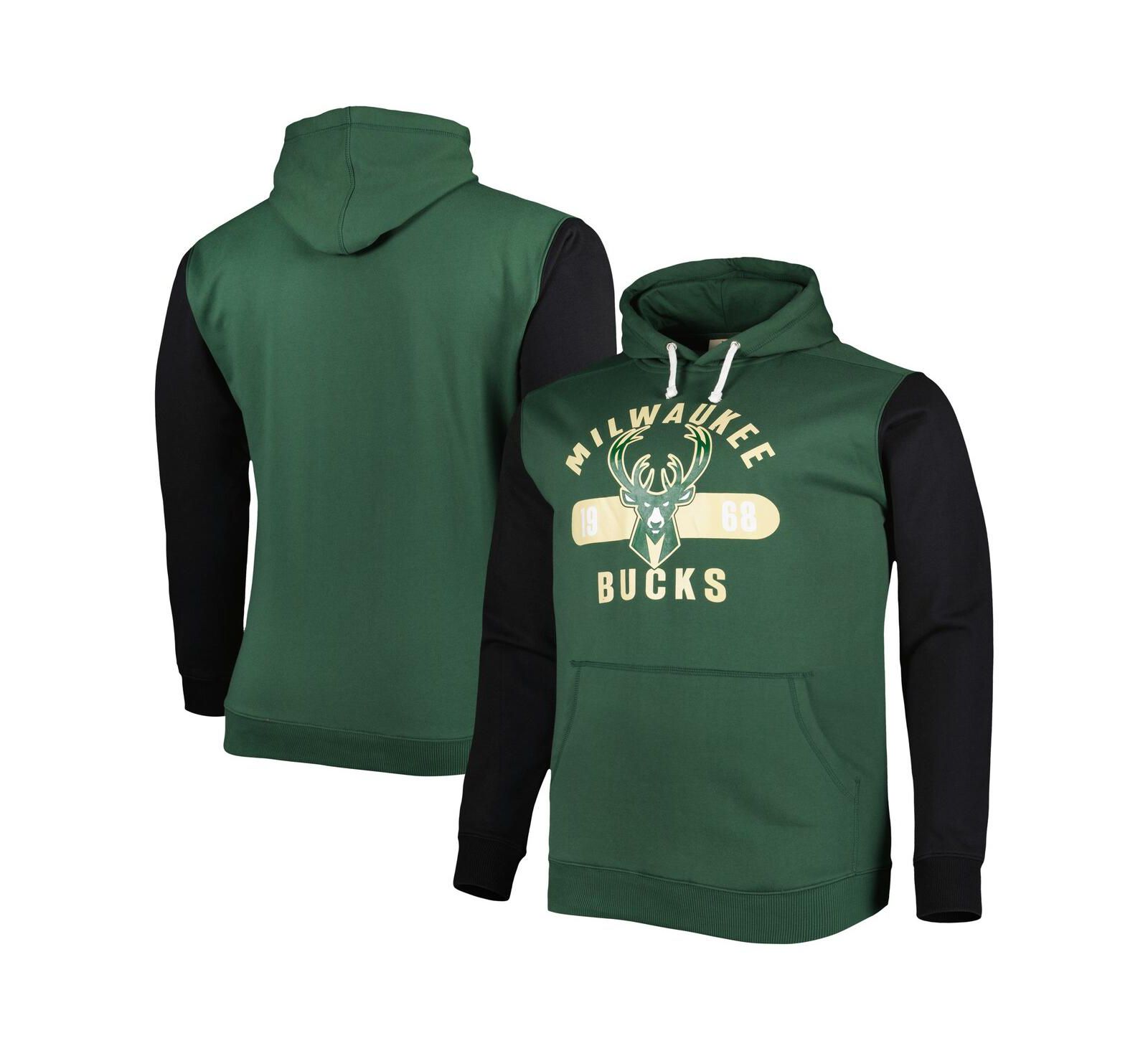 Мужское худи Fanatics Milwaukee Bucks Big and Tall Bold Attack, темно-зеленое и черное