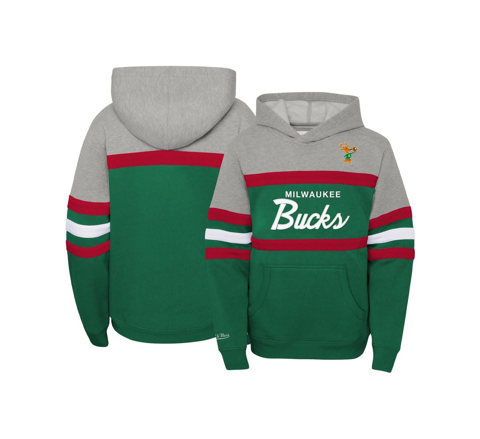 Худи Mitchell & Ness Hardwood Classics Milwaukee Bucks для мальчиков и девочек Heather Gray Green