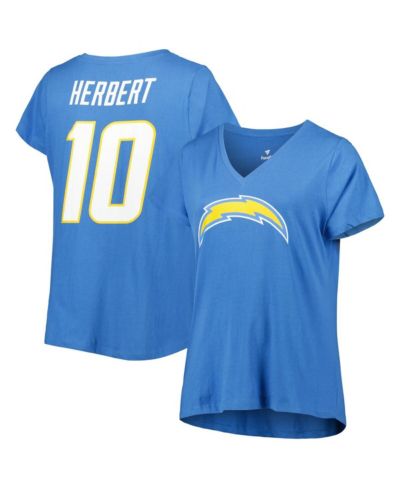 Women's Fanatics Justin Herbert Powder Blue Los Angeles Chargers Plus Size Player Name and Number V-Neck T-shirt