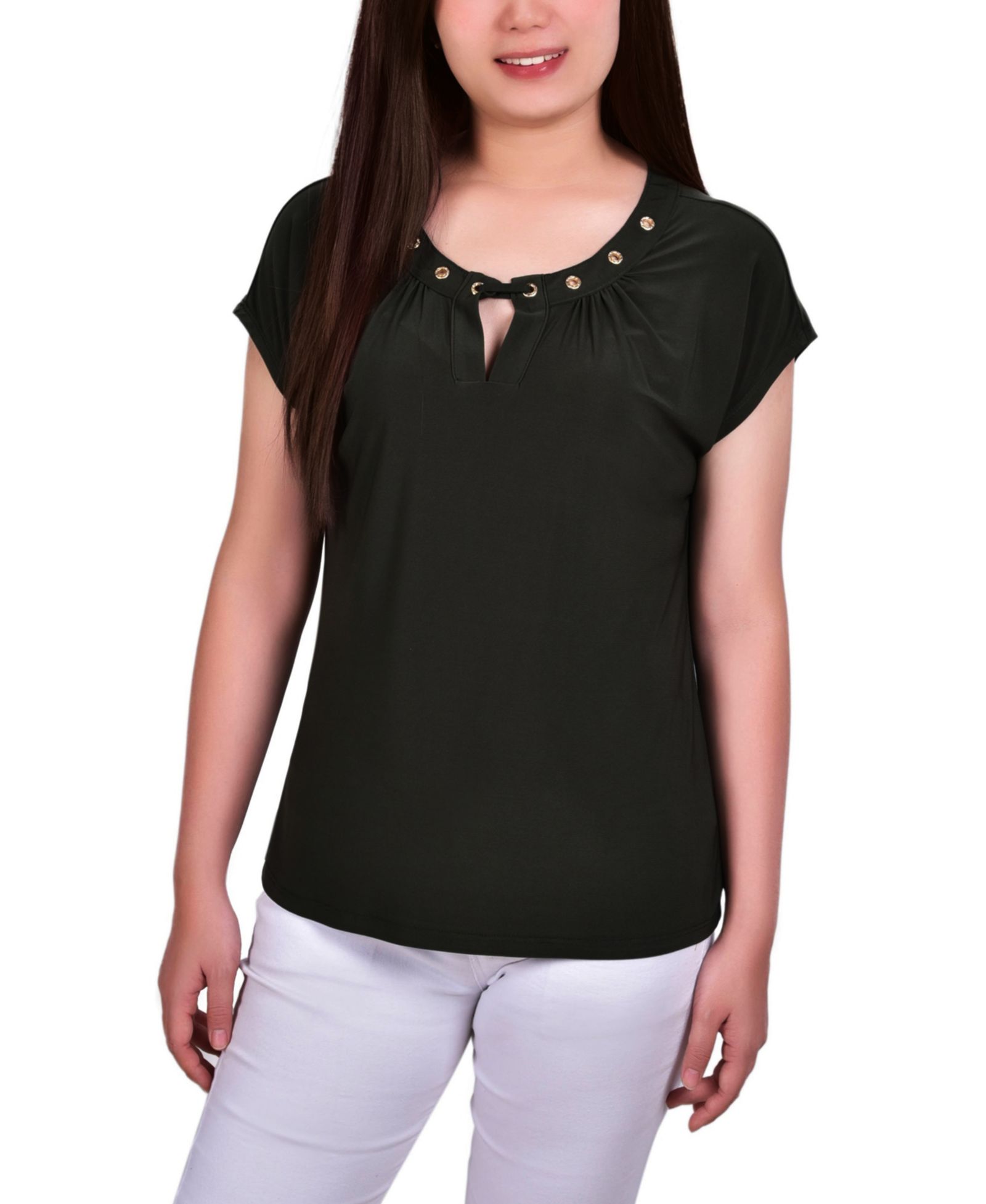 Трикотажный топ NY Collection Petite с коротким рукавом и отверстиями
