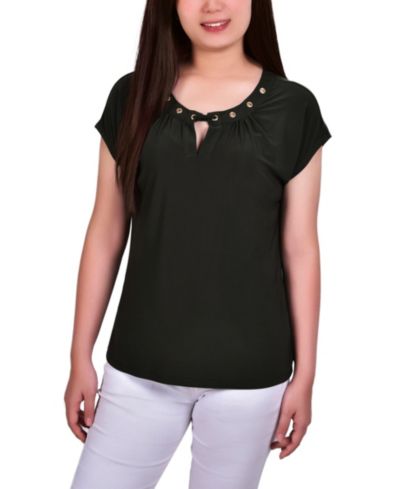 Трикотажный топ NY Collection Petite с коротким рукавом и отверстиями